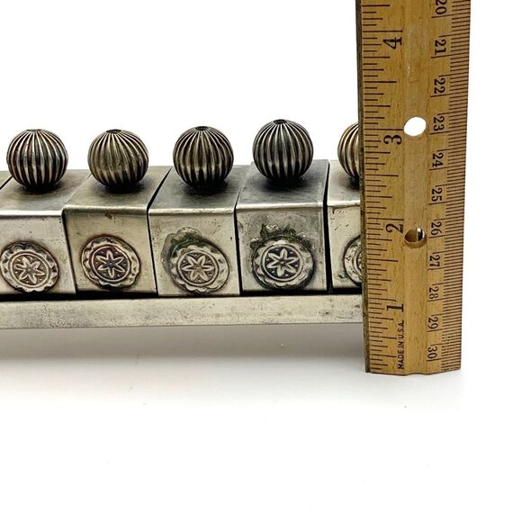 Vintage Square Napkin Rings plus Tray 8 ct. Pewter Embossed Swirl Handle Patina - Picture 7 of 8